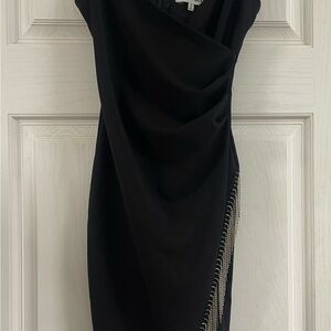 Almost Famous Asymmetrical Black Dress with Silver Accents